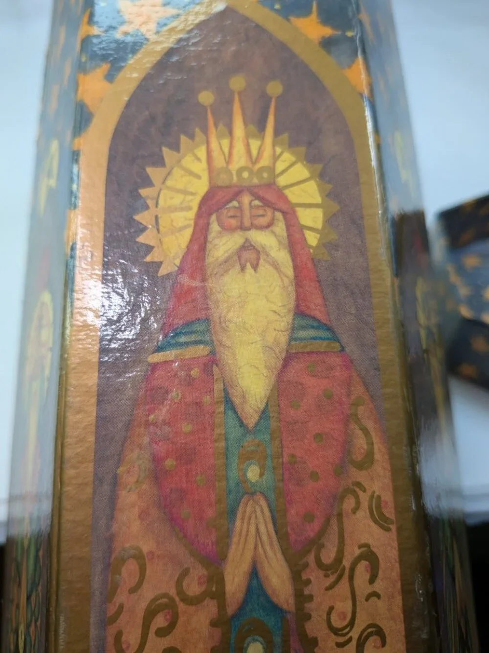 Vintage Three Kings Wise Men Saints Christmas Wine Gift Box Tall Hexagon 13